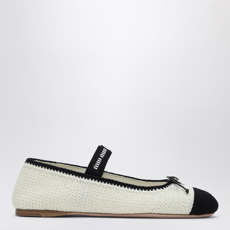 Miu Miu Ballerina in white and black crochet knit | TheDoubleF