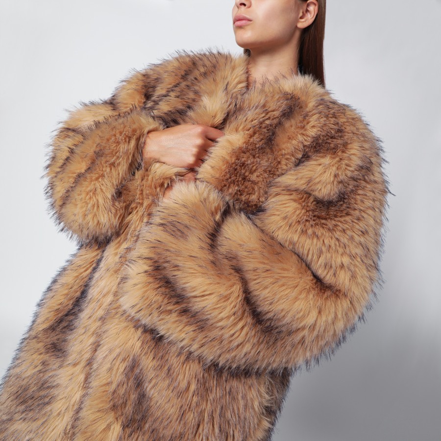 ROTATE Birger Christensen Beige long faux fur | TheDoubleF
