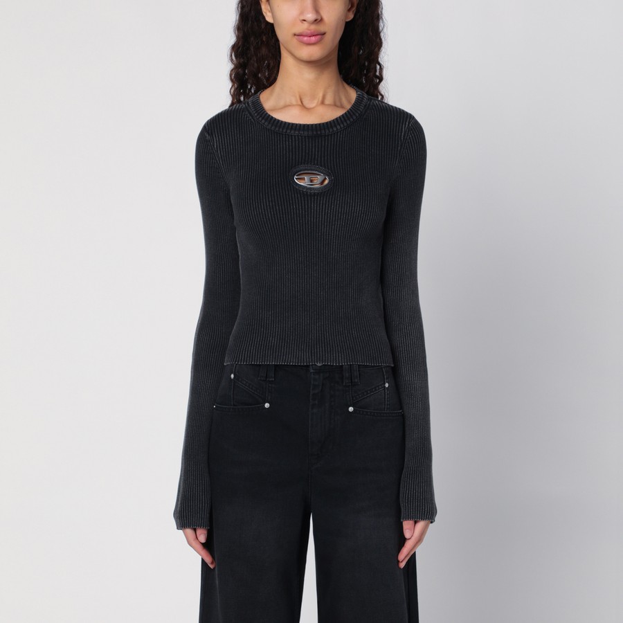 Tシャツ・カットソー DIESEL M Anchor A Knit Caviar A148100AKBQ900 A148100AKBQ900S Women's Cropped jumper with cut-out logo | Black | Diesel
