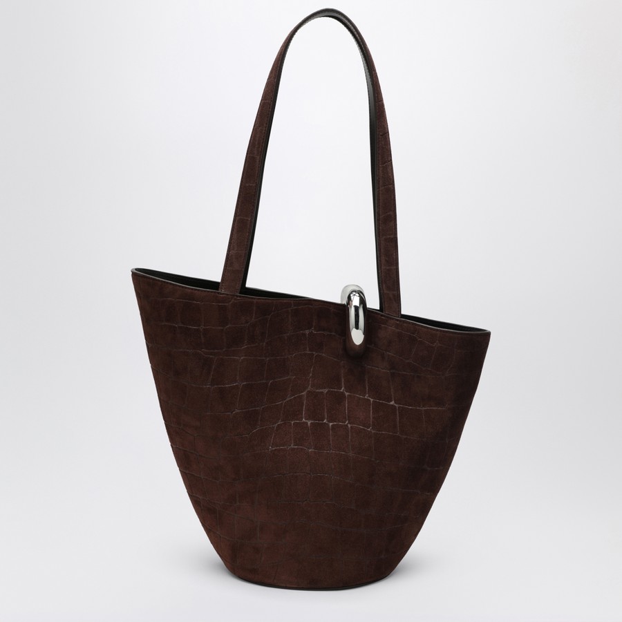 JACQUEMUS Borsa Bambola media in pelle effetto coccodrillo marrone