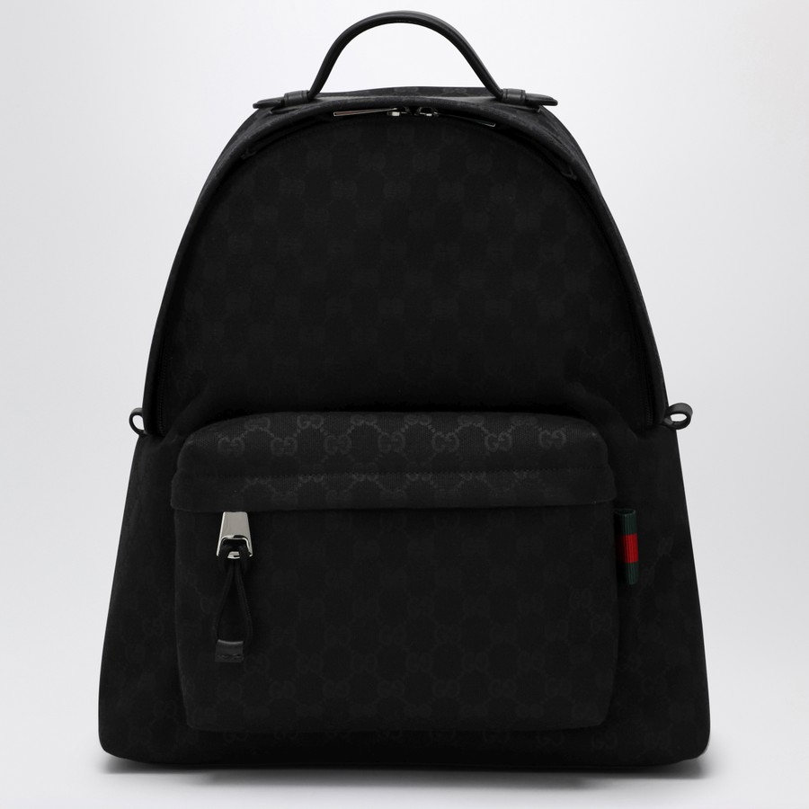 バックパック・リュック GUCCI MEDIUM GG BLACK BACKPACK WITH WEB LABEL GUCCI Medium GG black backpack with Web label | TheDoubleF