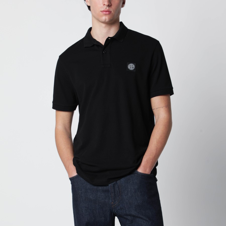 Stone Island Black polo shirt with logo patch | TheDoubleF