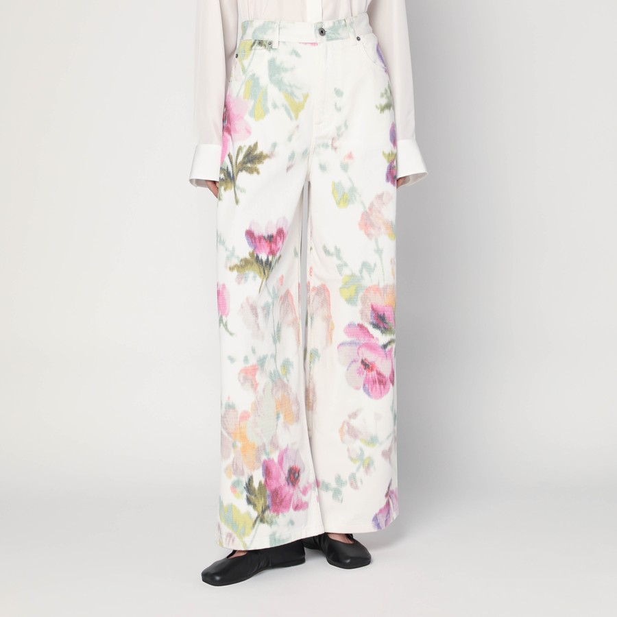 デニム・ジーパン LOEWE WHITE JEANS WITH FLORAL DIGITAL PRINT Loewe Floral-Print Wide-Leg Jeans | Neiman Marcus