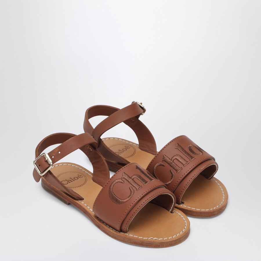 Chloé Brown leather sandals with logo | TheDoubleF