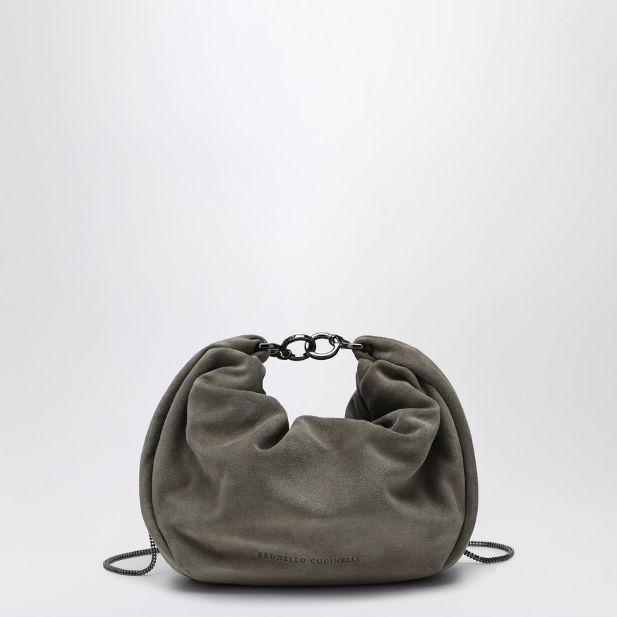 Brunello Cucinelli Borsa Hobo Brioche grigia/verde salvia in