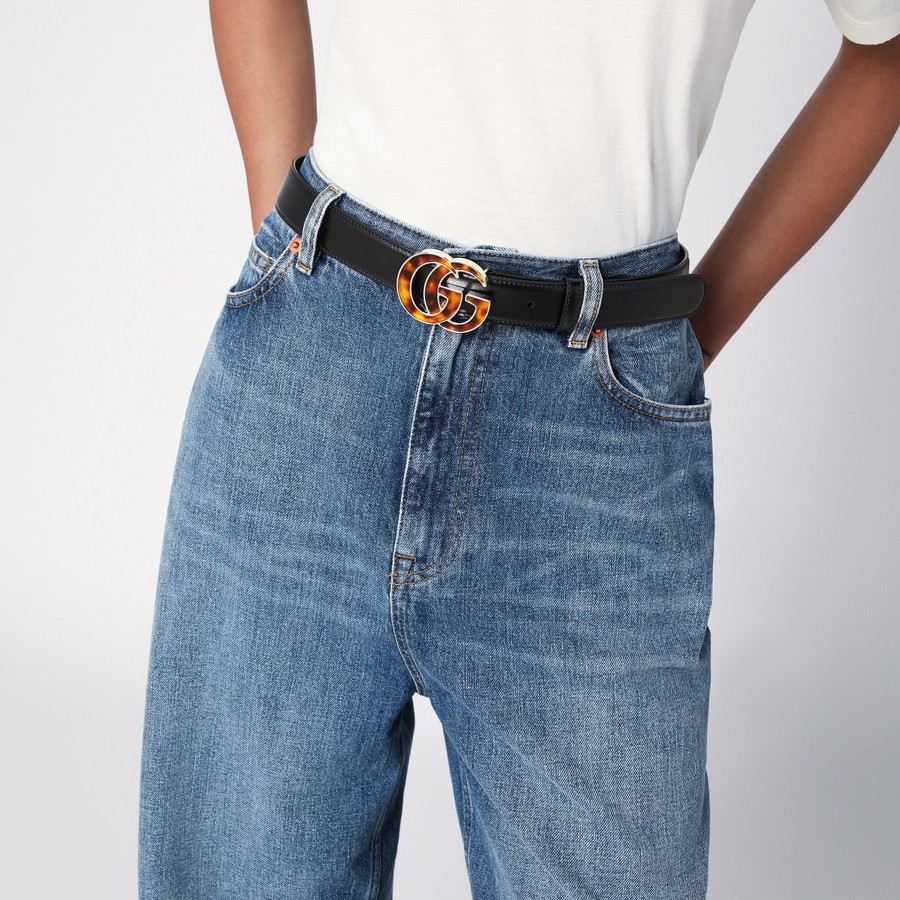 ベルト GUCCI BLACK BELT WITH TORTOISESHELL GG ベルト GUCCI Black belt with tortoiseshell GG GG Pearl Wide