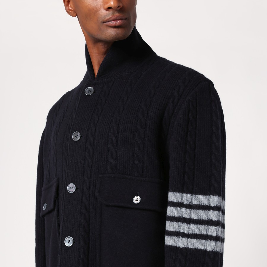 Thom Browne Navy blue cable-knit cardigan | TheDoubleF