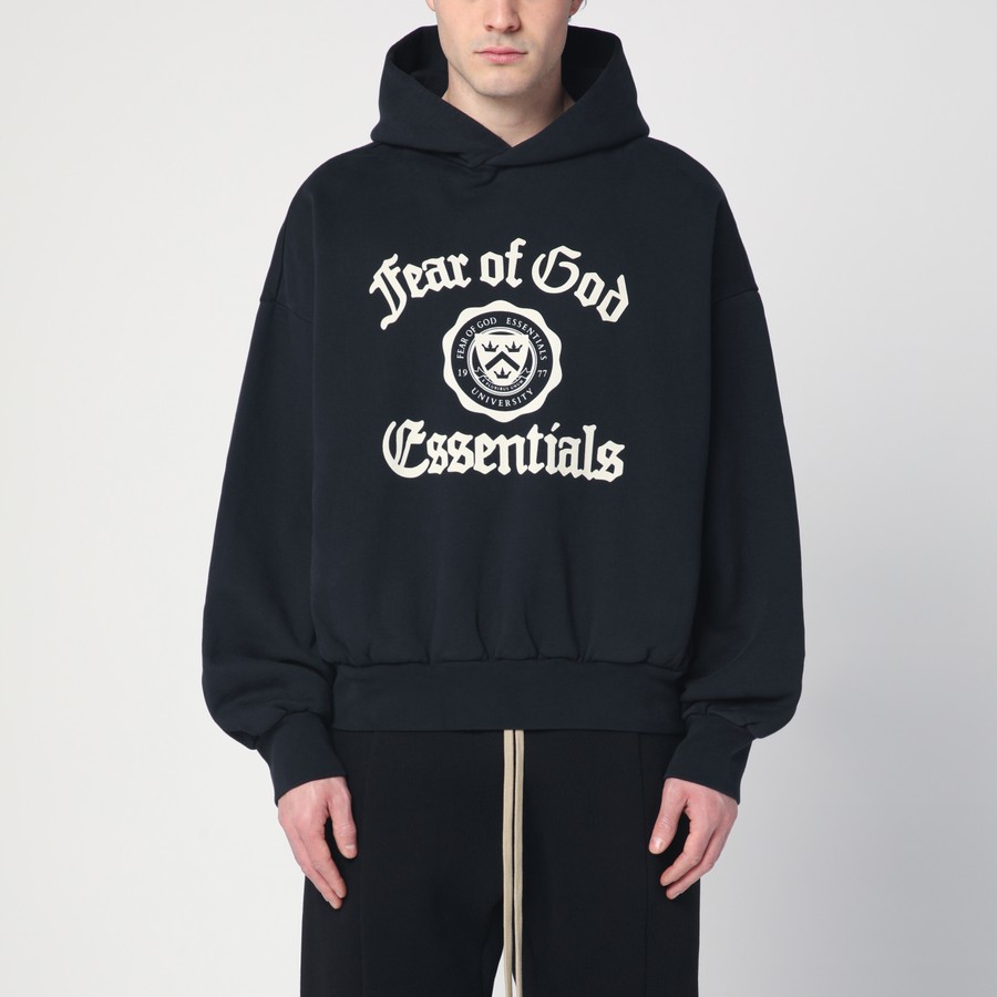 Fear of God Essentials Black hoodie with University logo