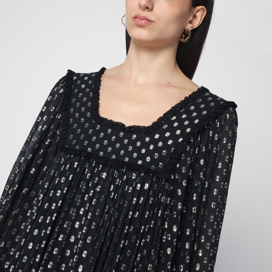 ワンピース CHLOE MAXI BLACK DRESS WITH LIGHTWEIGHT SILK RUFFLES Chloé Maxi black dress with lightweight silk ruffles