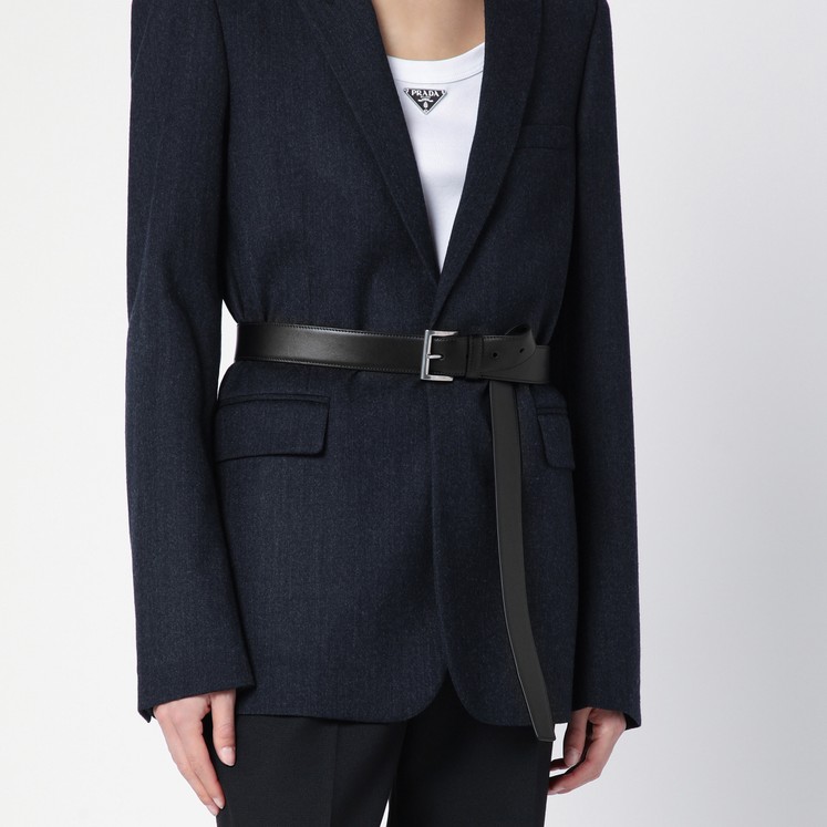【関税&送料込】Prada Cintura In Pelle Lucida Cintura in pelle spazzolata Nero | PRADA