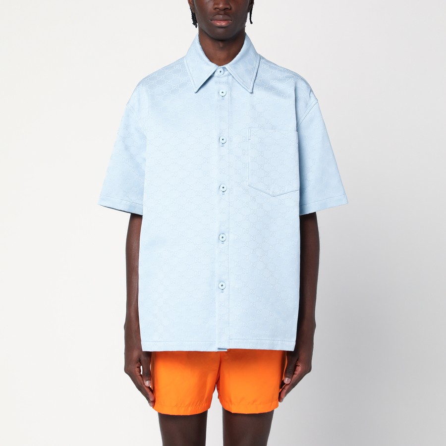 GUCCI Light blue cotton shirt with GG jacquard | TheDoubleF