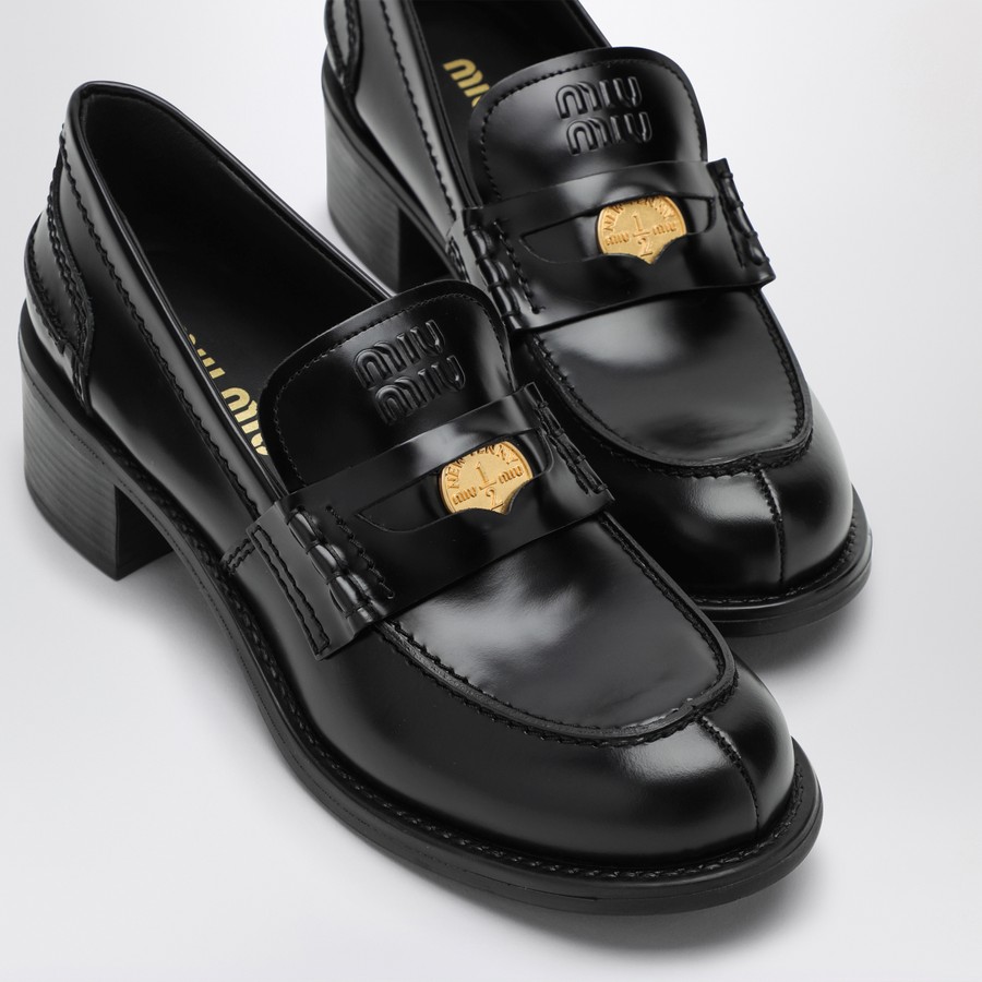 Miu Miu Black Penny loafer in brushed leather | TheDoubleF