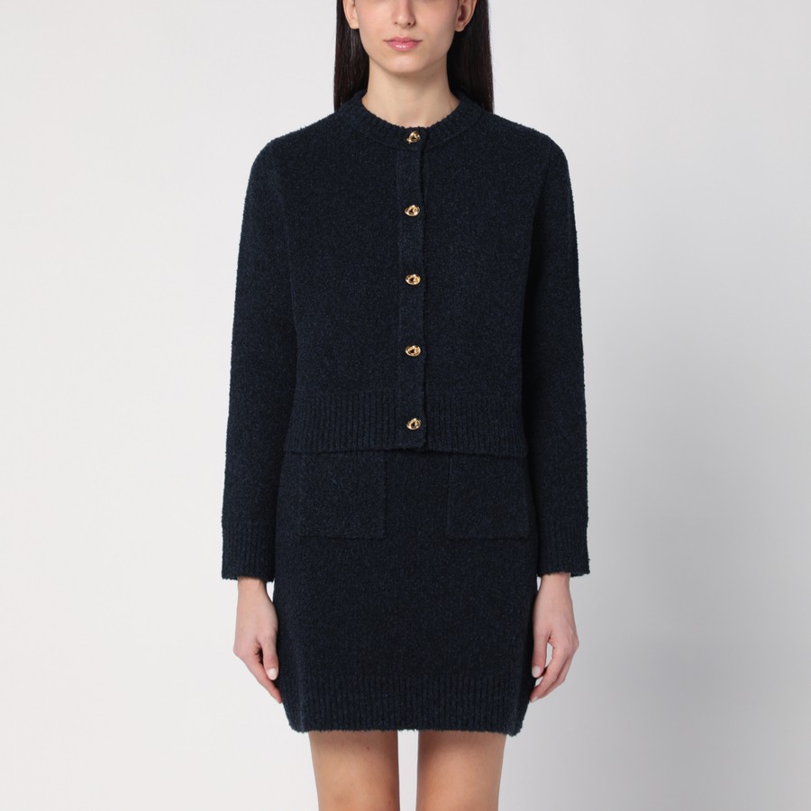 Bottega Veneta Navy blue bouclé wool blend cardigan | TheDoubleF