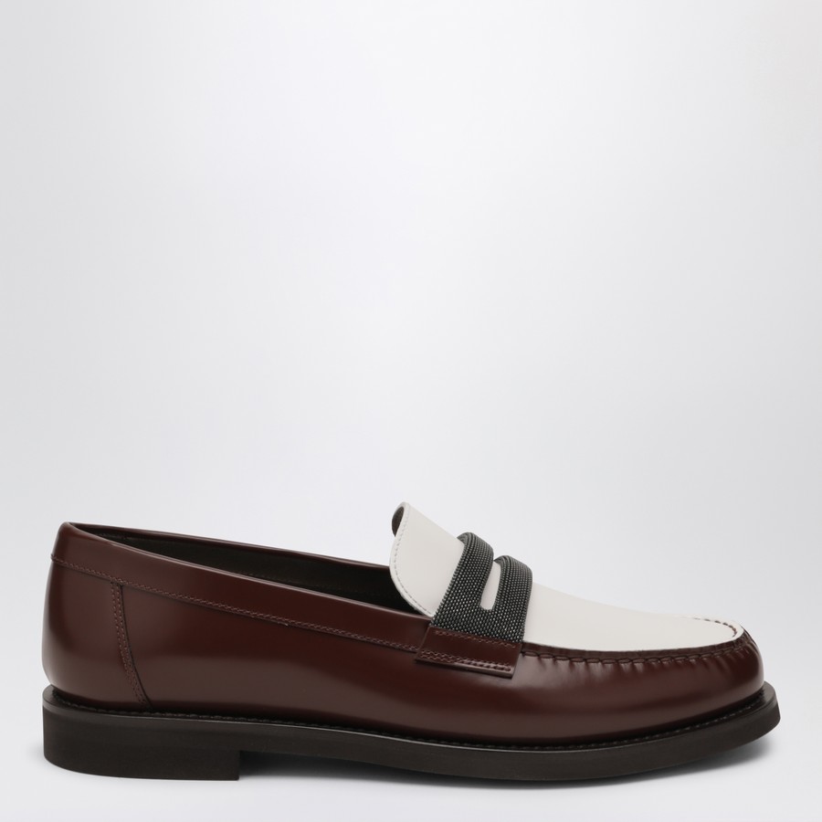 Brunello Cucinelli Brown/White Loafers with Precious Clamp