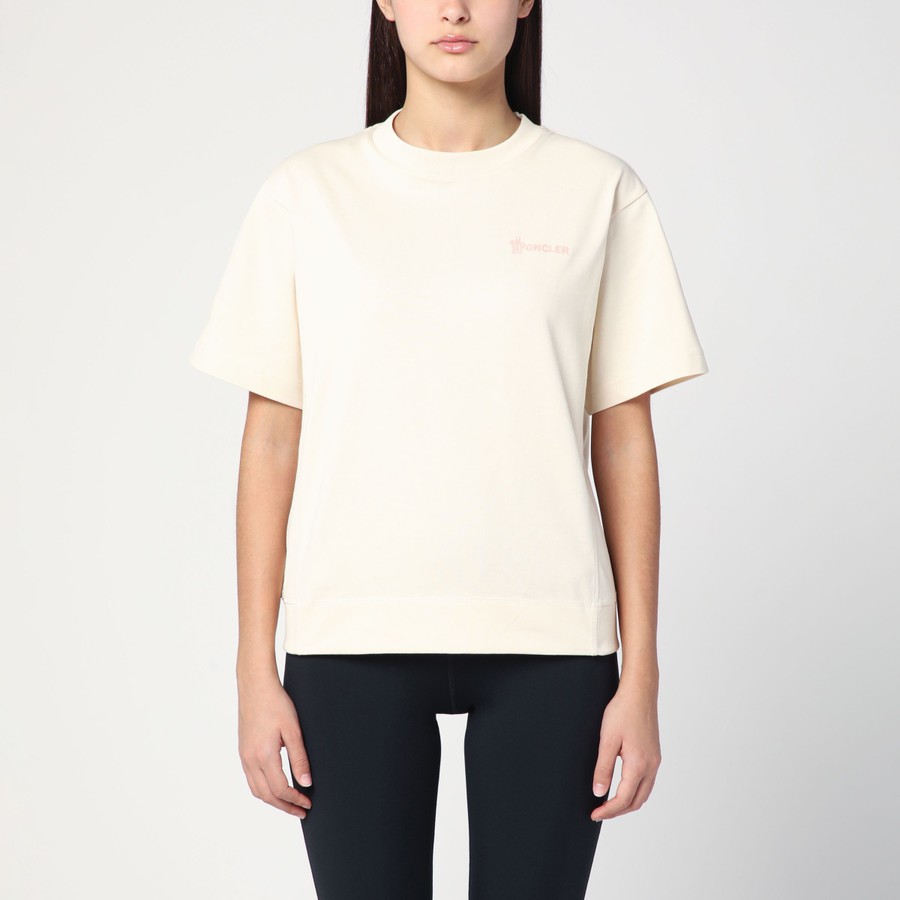 【関税&送料込】Moncler Grenoble Cream Cotton T-Shirt Cotton t-shirt with frontal logo MONCLER GRENOBLE - Nugnes1920
