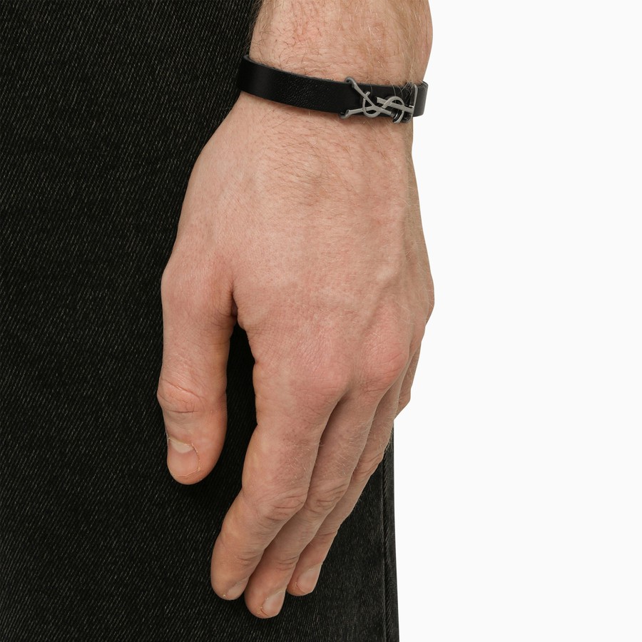 Saint Laurent Black leather bracelet with logo | TheDoubleF