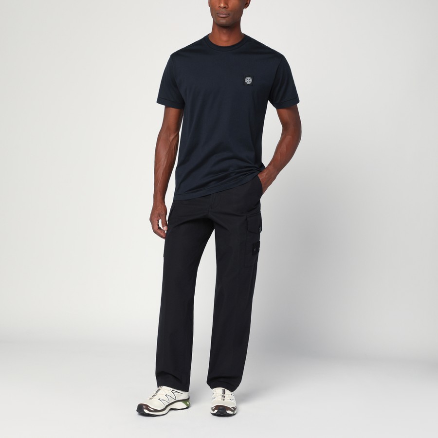 Tシャツ・カットソー STONE  NAVY BLUE COTTON T-SHIRT WITH LOGO PATCH Stone Island Navy blue cotton T-shirt with logo patch