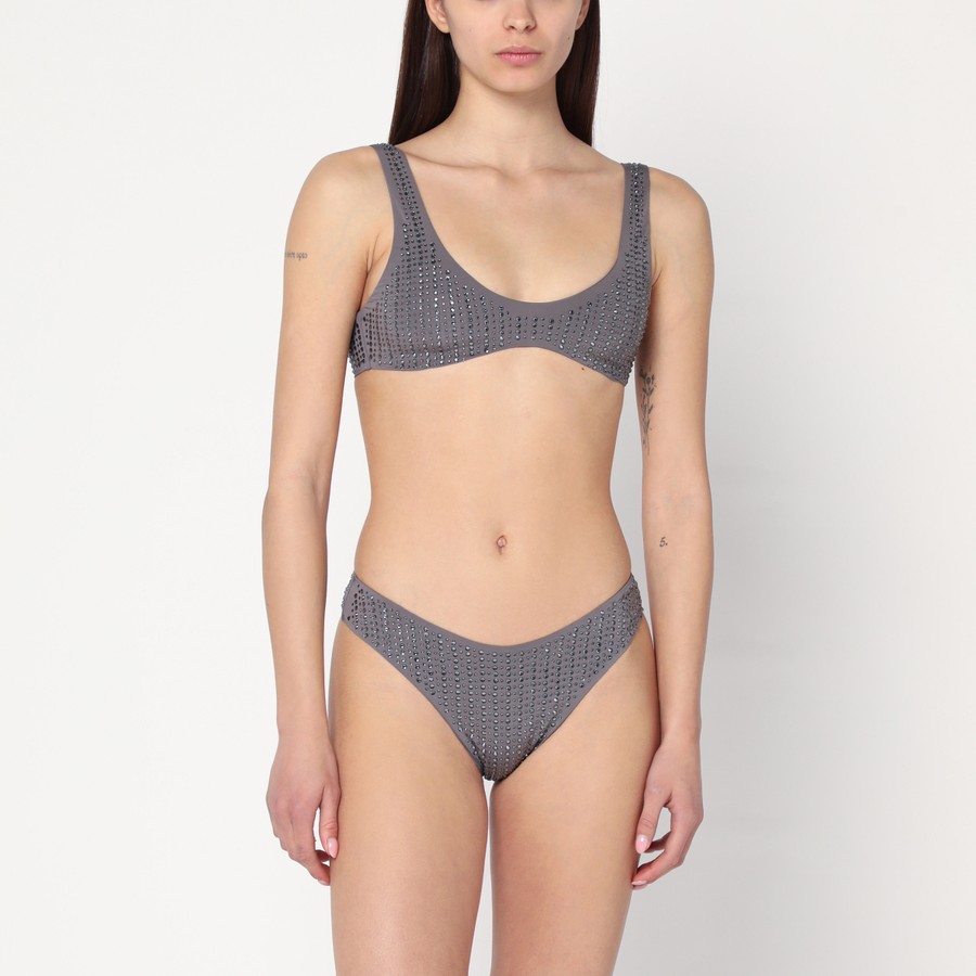 タンキニ Venuja Malibu Swimsuit - Gray Venuja Grey two-piece bikini with crystals | TheDoubleF