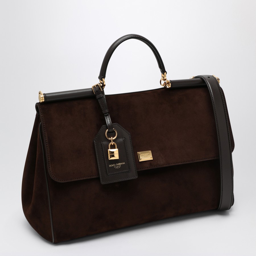 【関税&送料込】Dolce&Gabbana Brown Suede Leather Bag My Sic Dolce&Gabbana Ebony brown suede large bag My Sicily | TheDoubleF