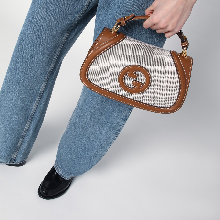 バッグ・カバンその他 GUCCI BLONDIE MEDIUM MINUS BAG IN FABRIC AND BROWN LEATHER GUCCI Blondie medium minus bag in fabric and brown leather