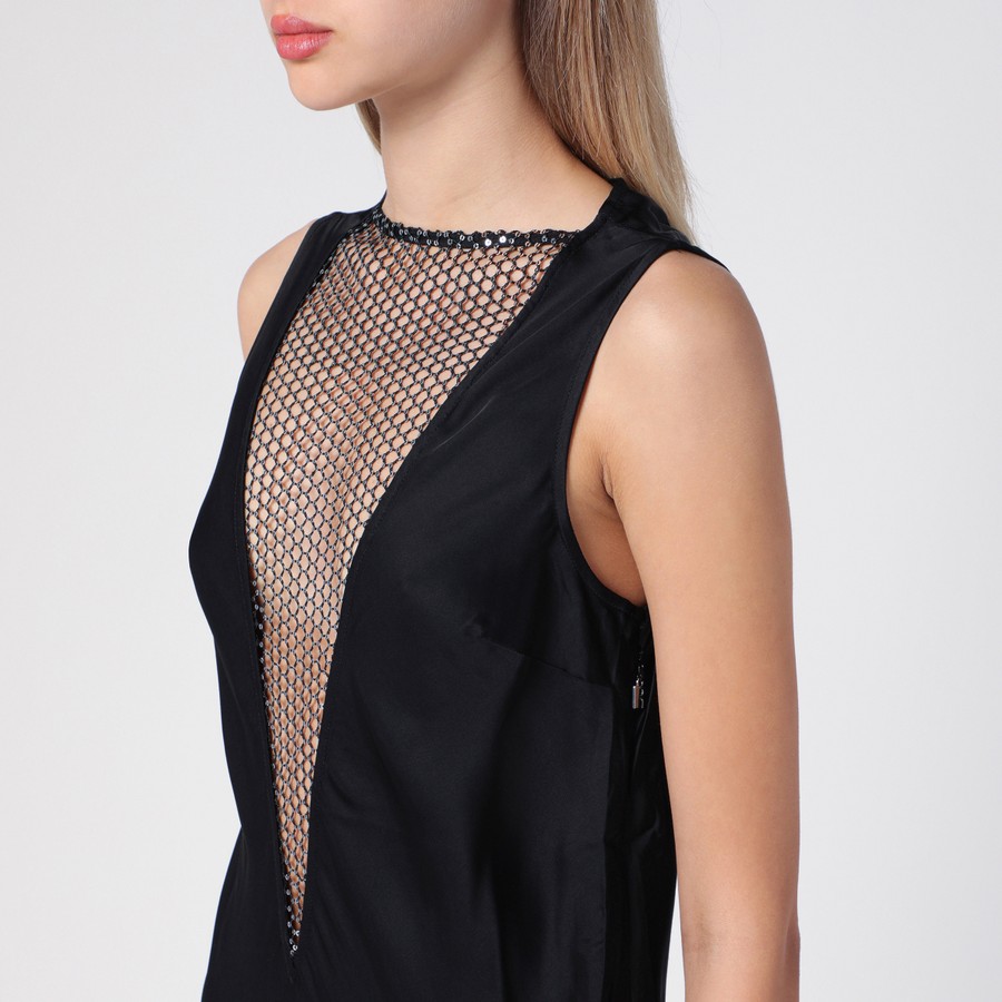 ワンピース Rotate Birger Christensen Black Midi Dress With Mesh Insert ROTATE Birger Christensen Black midi dress with mesh insert