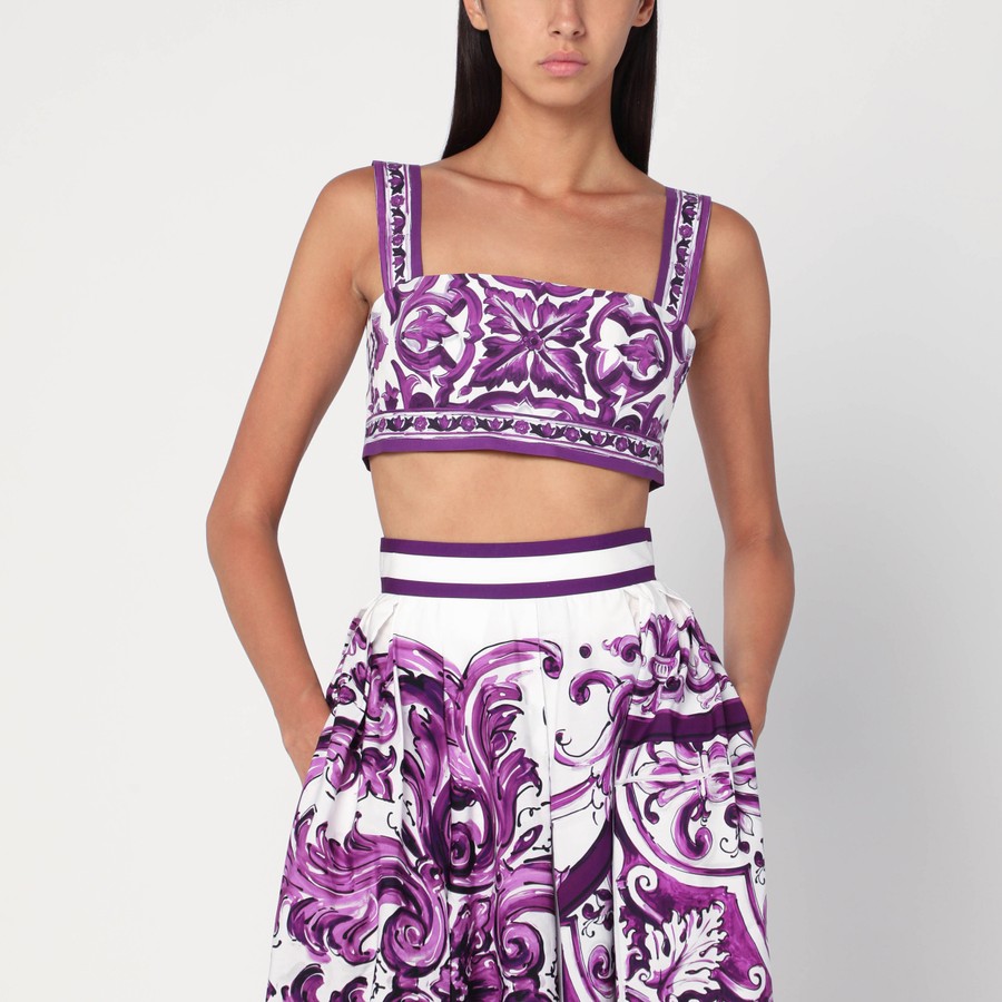 Tシャツ・カットソー DOLCE&GABBANA PURPLE MAIOLICA PRINT TOP IN POPLIN Majolica-print poplin top in Multicolor for Women