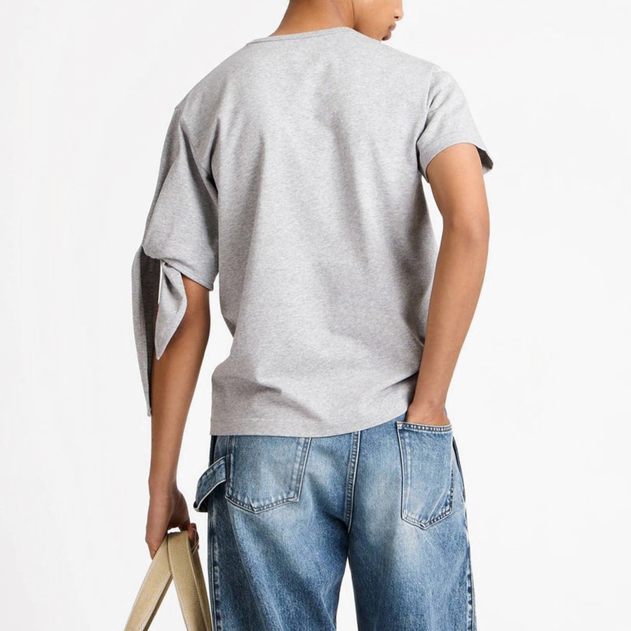 JW ANDERSON Grey T-shirt with knotted sleeve | TheDoubleF