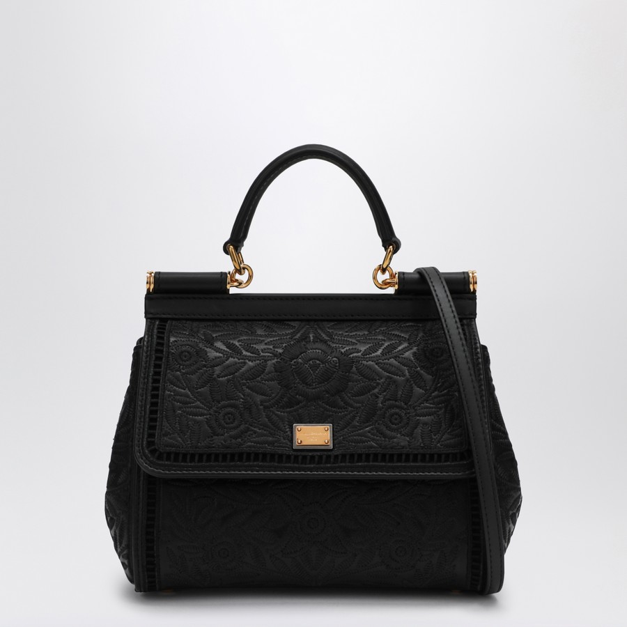 ハンドバッグ Dolce & Gabbana BB6003B6I38 Handbags Dolce&Gabbana Black embroidered handbag Sicily medium