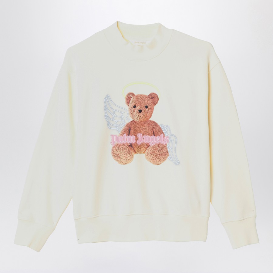 Palm Angels Ivory cotton sweatshirt with logo print TheDoubleF
