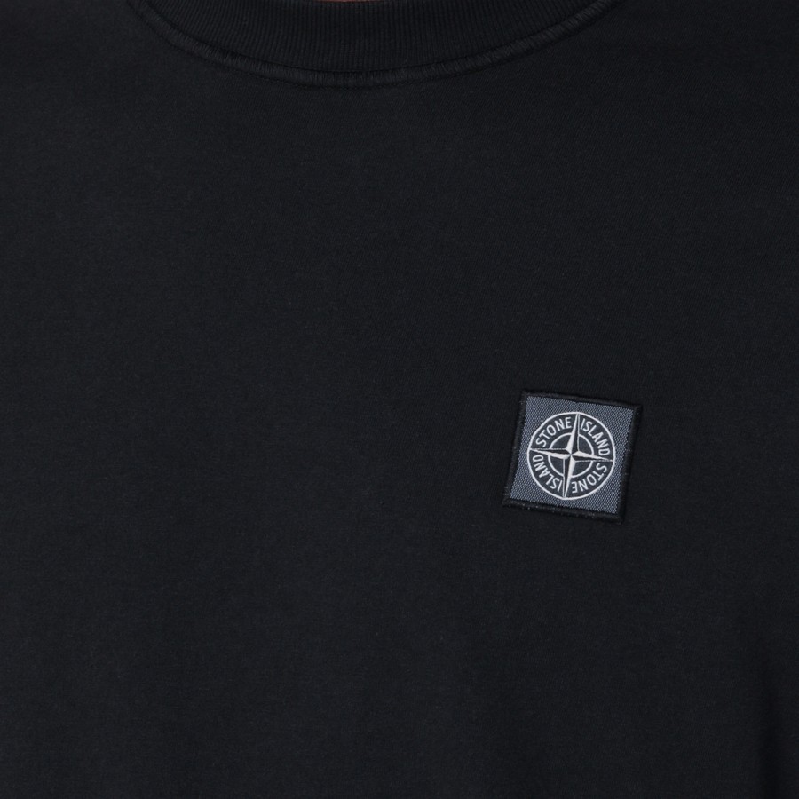 Stone Island Black cotton T-shirt with logo patch | TheDoubleF