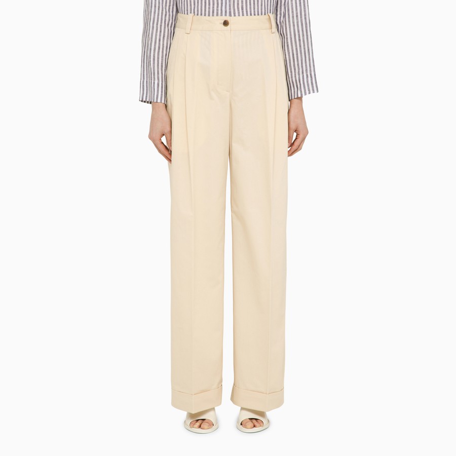 パンツ MAISON KITSUNE CREAM COTTON TROUSERS Maison Kitsuné Cream cotton high-waisted wide-leg trousers