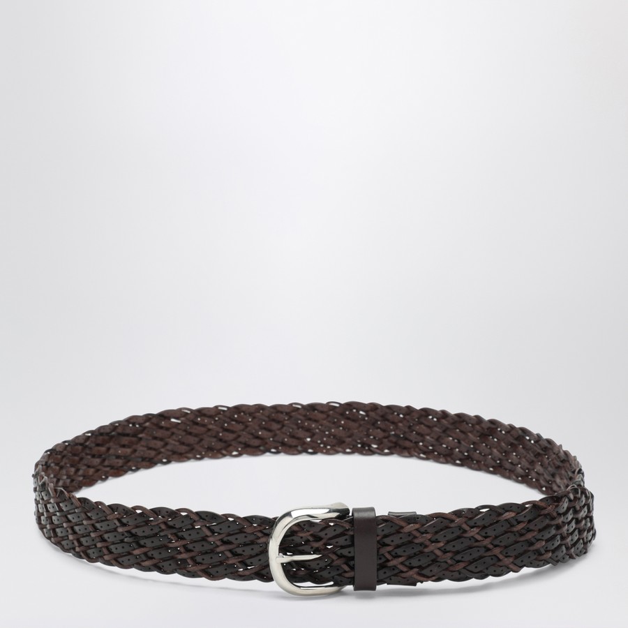 BRUNELLO CUCINELLI LEATHER レザーベルト 編み上げ Brunello Cucinelli engraved-buckle Braided Leather Belt | Brown