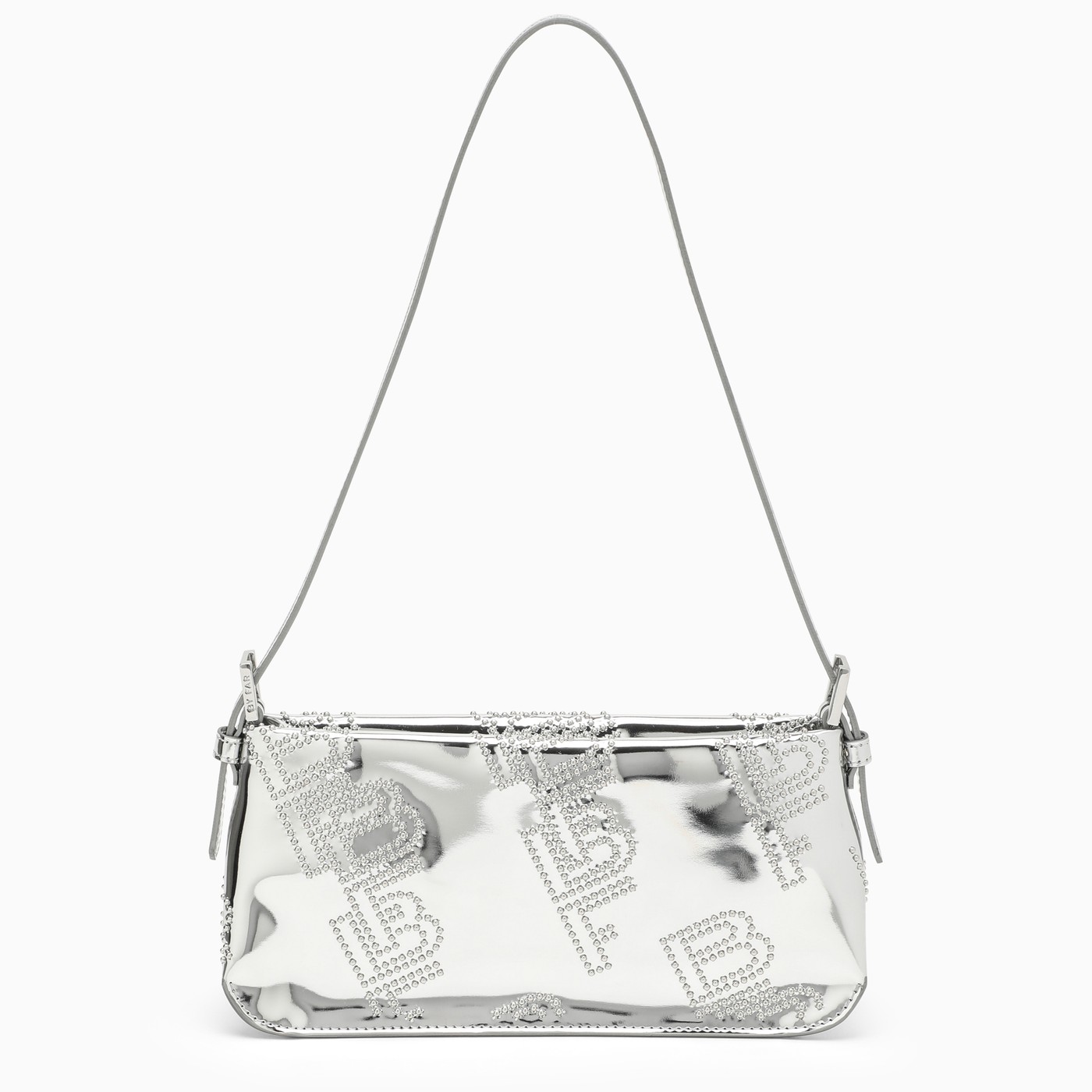 BY FAR Dulce silver metallic leather shoulder bag TheDoubleF
