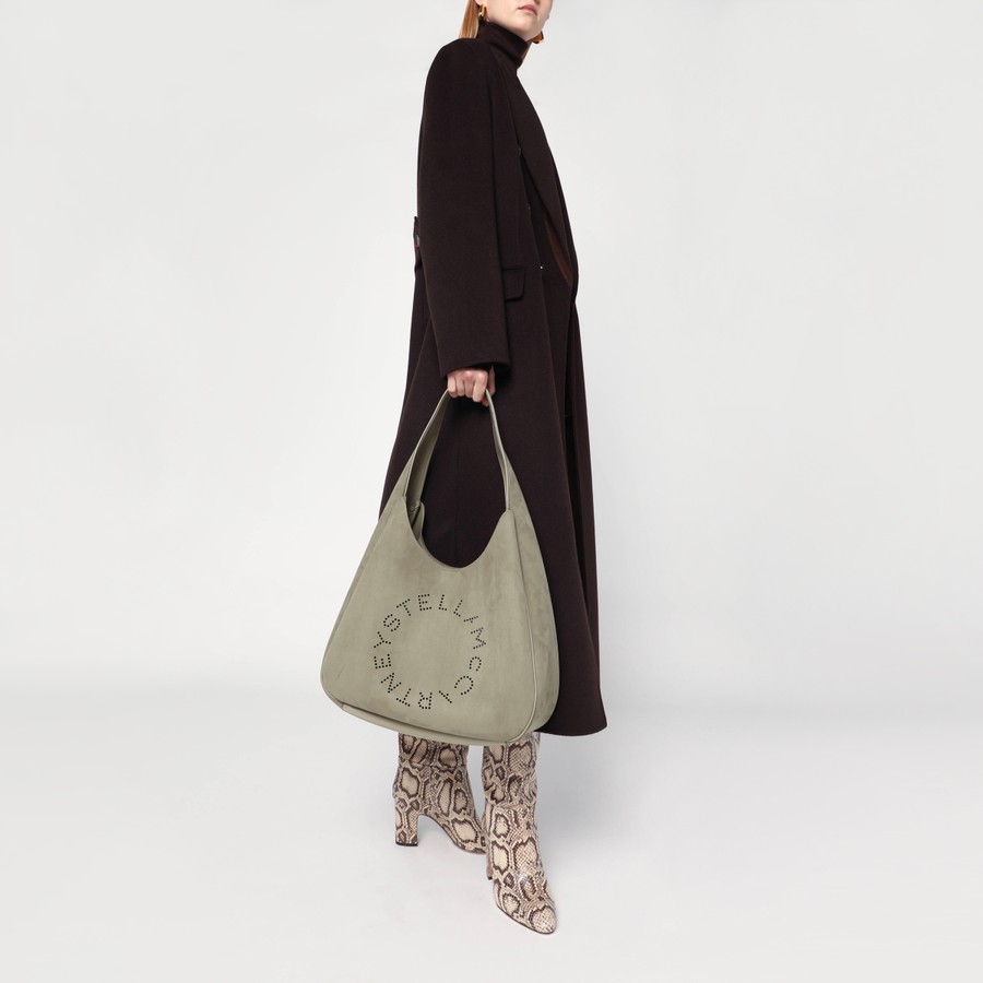 Stella McCartney Large Khaki Hobo Bag with Logo | TheDoubleF Stella McCartney Large Khaki Hobo Bag with Logo | TheDoubleF