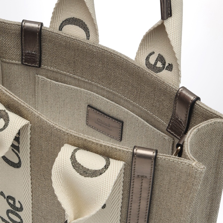 Chloé Woody grey linen and leather tote bag | TheDoubleF