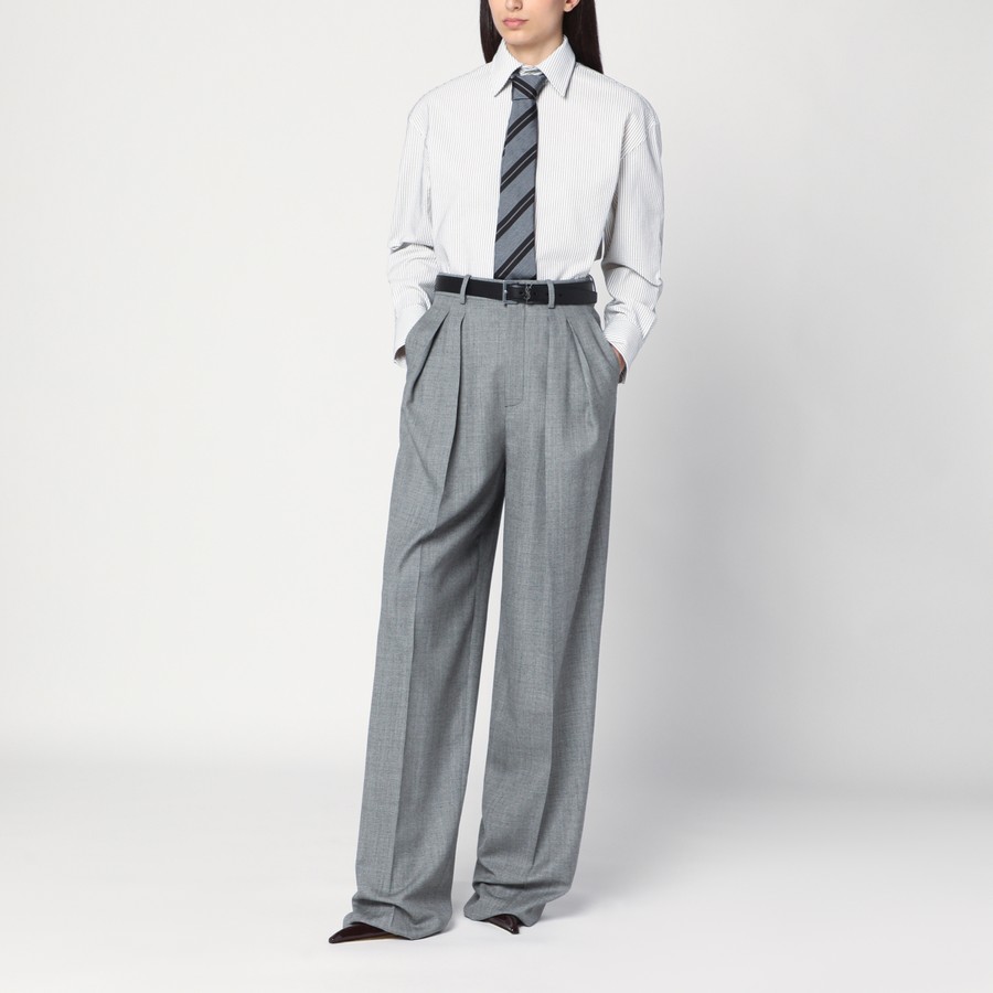 パンツ SAINT LAURENT Woman Pants Grey 824389Y7K17 9787 Saint Laurent Wide light grey wool trousers | TheDoubleF