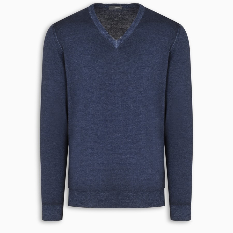 Drumohr Navy Blue V-neck Sweater In Blue