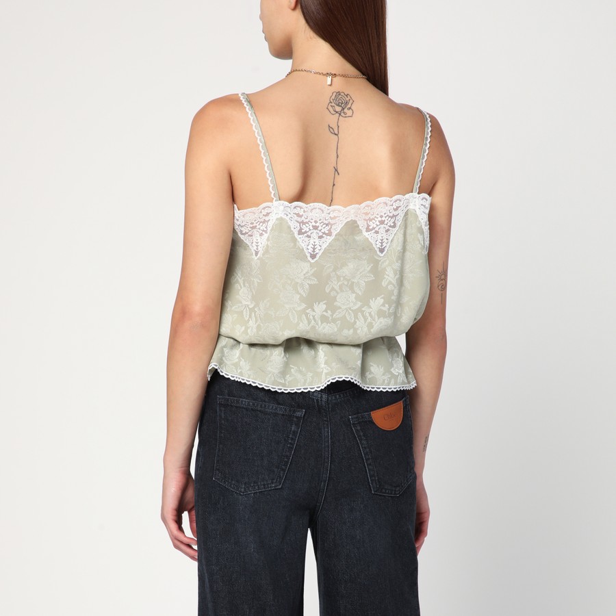 Tシャツ・カットソー CHLOE LIGHT GREEN SILK JACQUARD TOP WITH ROSES Chloé Light green silk jacquard top with roses | TheDoubleF