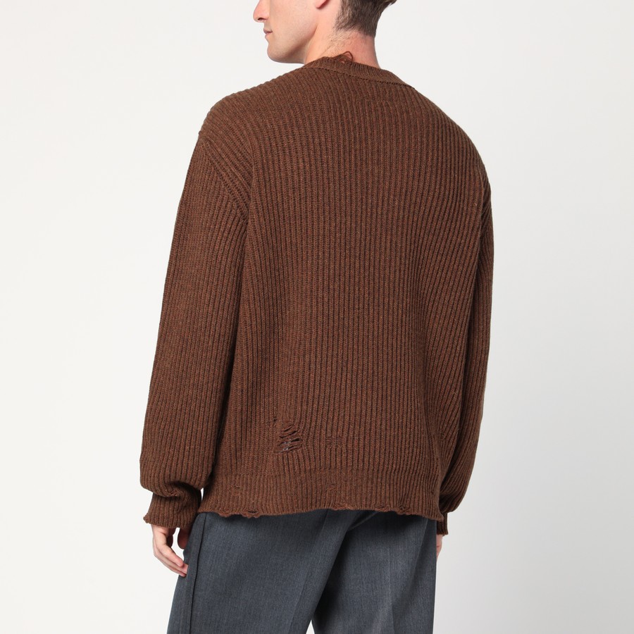 MM6 Maison Margiela Distressed brown wool-blend sweater | TheDoubleF
