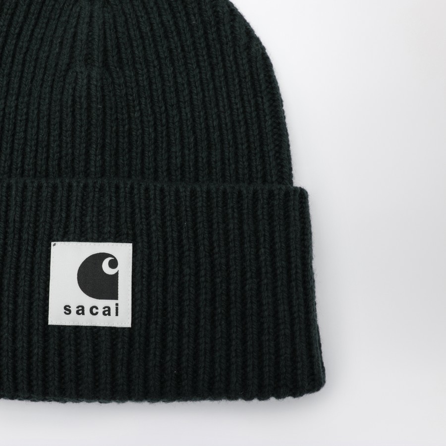 Sacai x Carhartt WIP Dark green beanie with logo patch | TheDoubleF