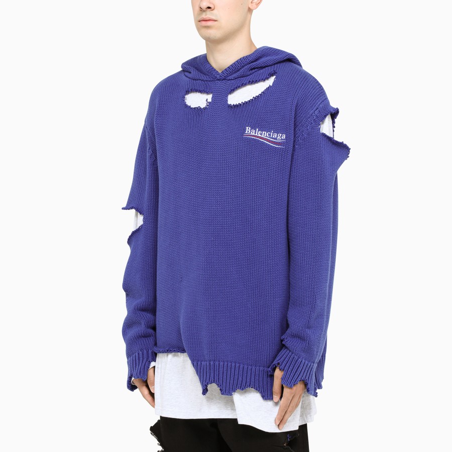 Vetements Inside Out Shark Hoodie Balenciaga Blue Ripped Knitted