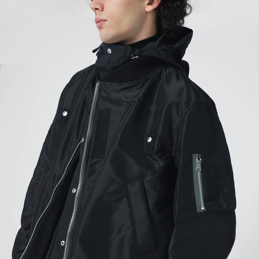 Sacai Black nylon jacket with double zip | TheDoubleF