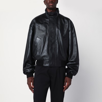Balenciaga Black leather zip-up bomber jacket | TheDoubleF