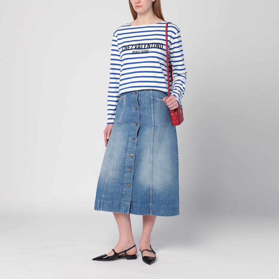 Tシャツ・カットソー VALENTINO Woman T-Shirt Ivory 6B3MG24C962 CR1 Valentino Ivory t-shirt with blue stripes Chez Valentino