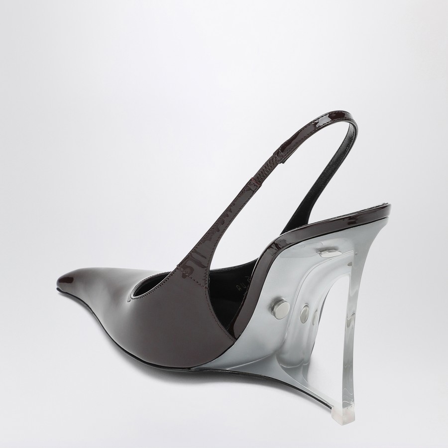 シューズ・サンダルその他 SAINT LAURENT Woman High heel shoes Brown 8251041TVAN 2226 Saint Laurent Brown shiny leather wedges | TheDoubleF