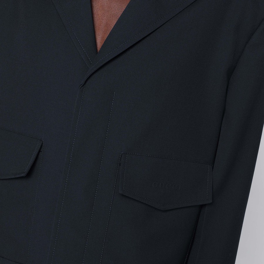 ジャケットその他 GUCCI Men Jacket 809595Z7AL3 1212 GREY GUCCI Dark grey jacket in wool gabardine | TheDoubleF