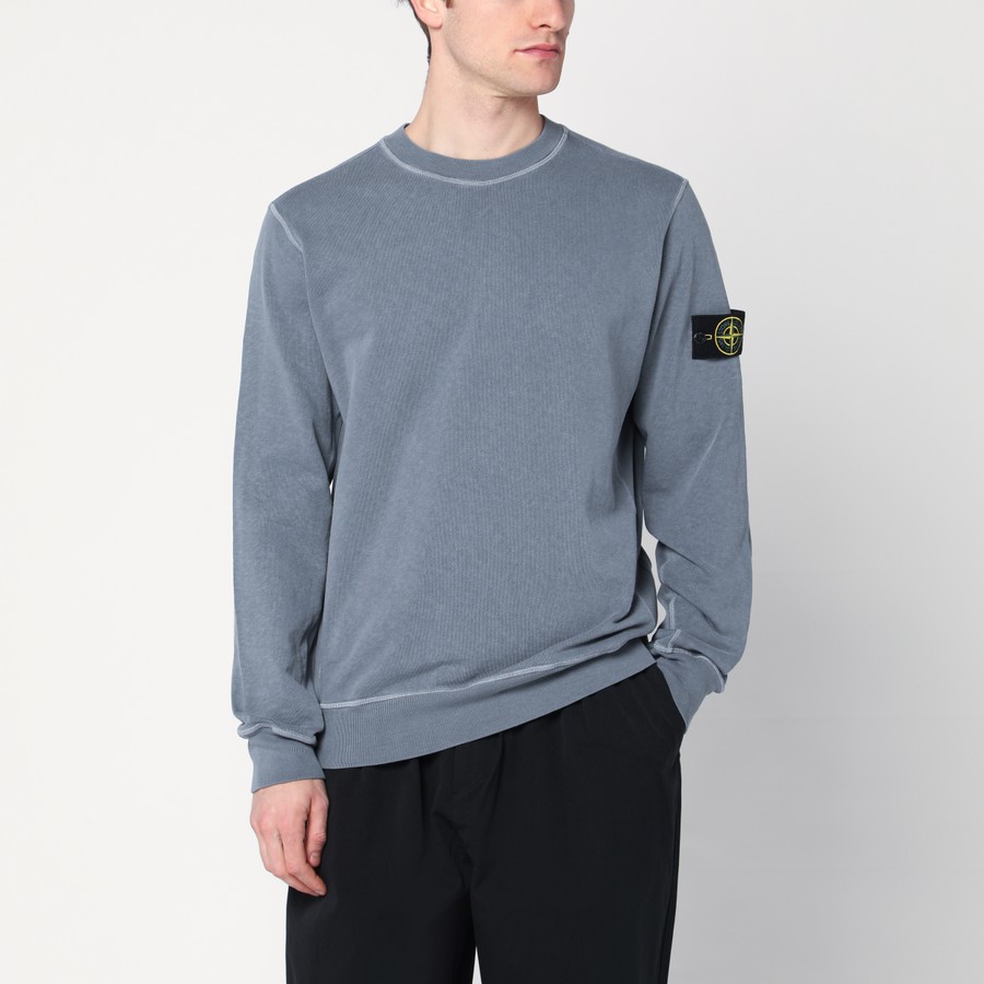[STONE ]★Crewneck Sweatshirt with Pockets★Avio Blue Stone Island Avio blue cotton sweatshirt | TheDoubleF