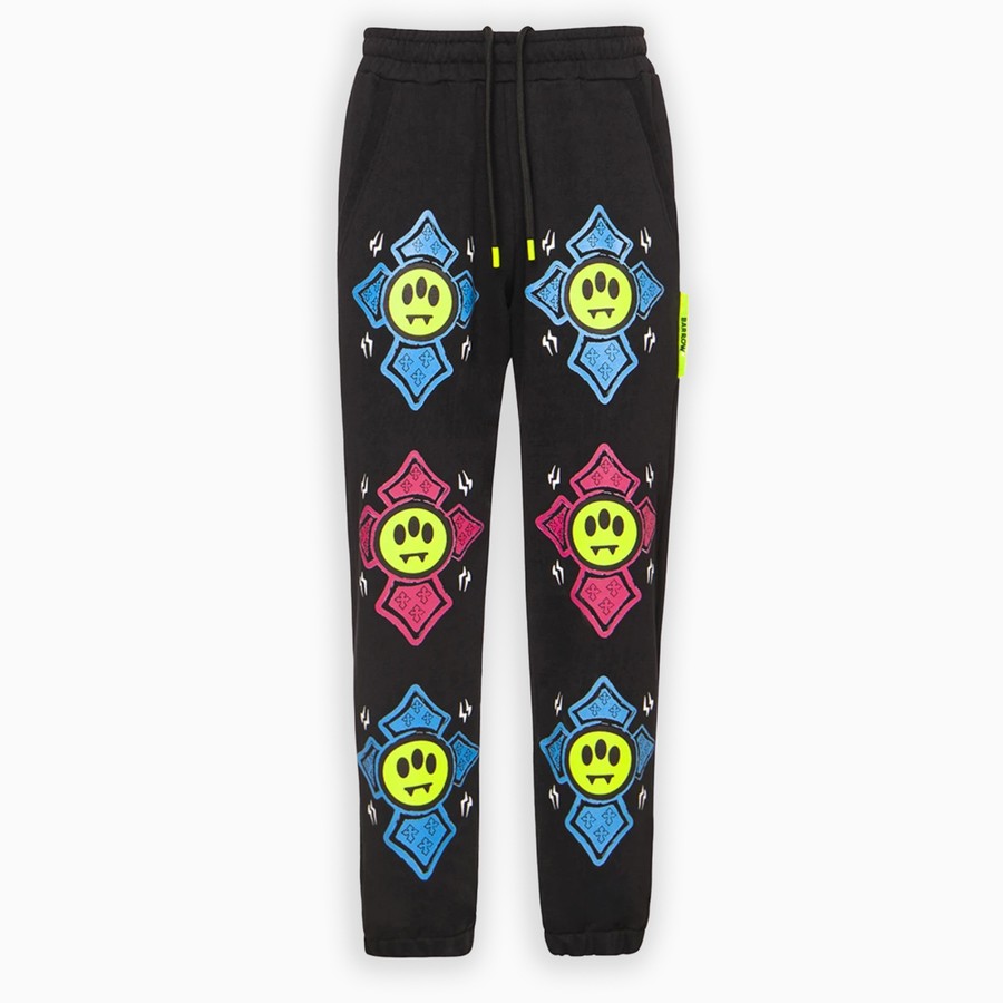 Barrow Cross Logo Printed Cotton Sweatpants In Black