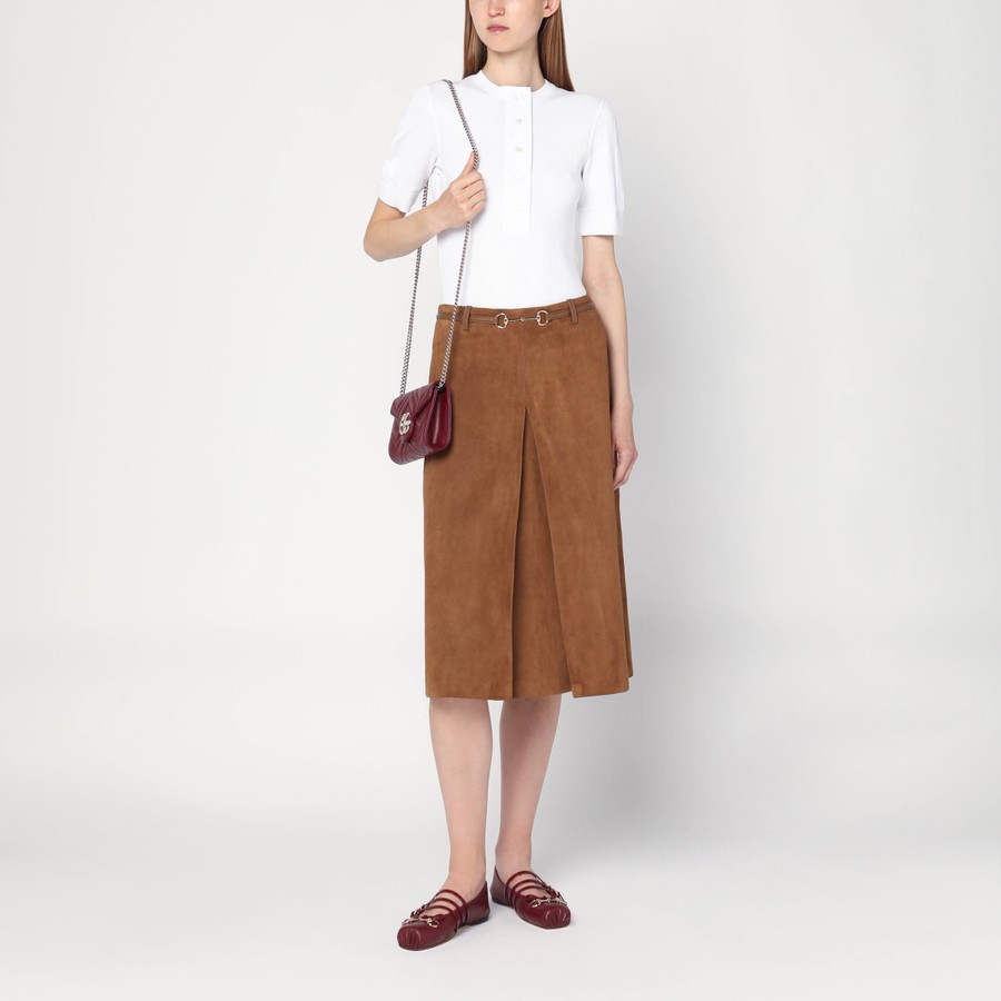 スカート GUCCI BROWN SUEDE SKIRT WITH HORSEBIT DETAIL Suede skirt with Horsebit in light brown | GUCCI® SI