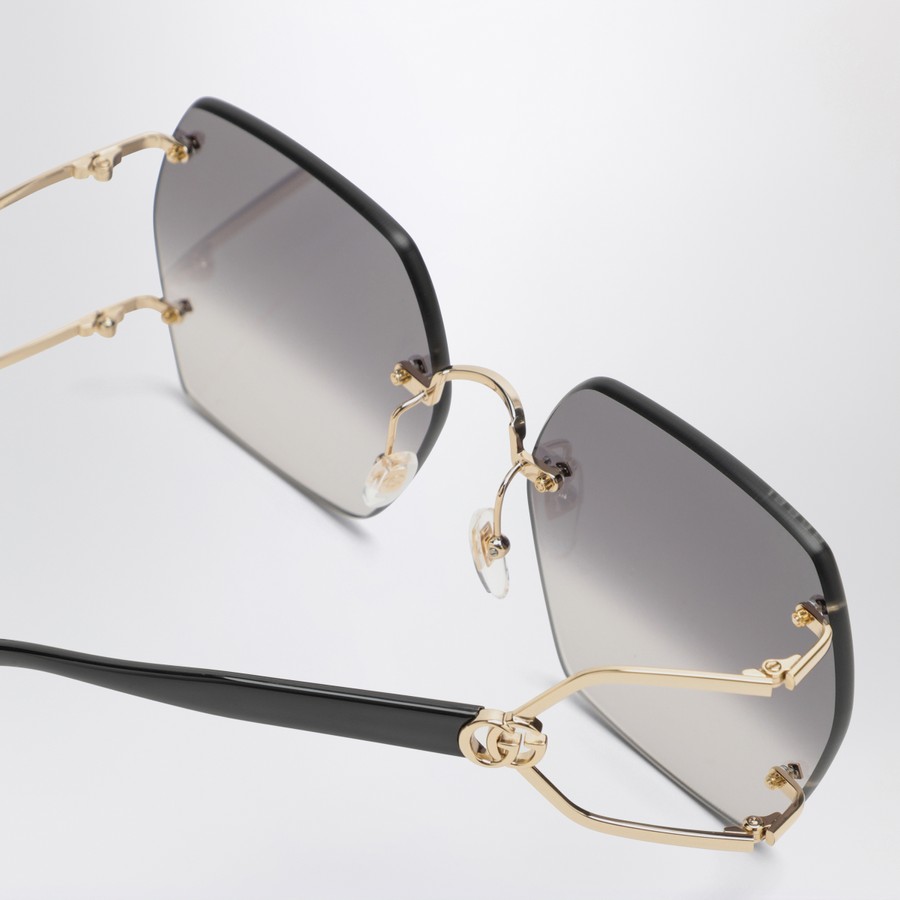サングラス GUCCI GOLD AND BLACK HEXAGONAL SUNGLASSES GUCCI Gold and black hexagonal sunglasses | TheDoubleF